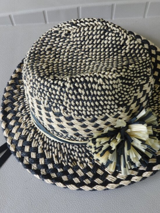 Kathy Jeanne Fedora straw hat, black and natural weaved, 3\